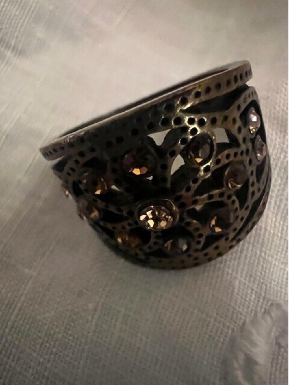 Lia Sophia Ring Antique Bronze Tone Orange Rhinestones Size 6